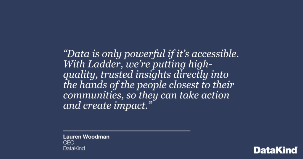 “Data is only powerful if it’s accessible. With Ladder, we’re putting high-quality, trusted insights directly into the hands of the people closest to their communities, so they can take action and create impact.” 
-Lauren Woodman, CEO, DataKind