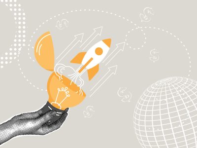 Trendy halftone collage. New idea startup concept, Innovation, business startup, breakthrough idea concept. Illustration for web banner, social media banner. Vector illustration
